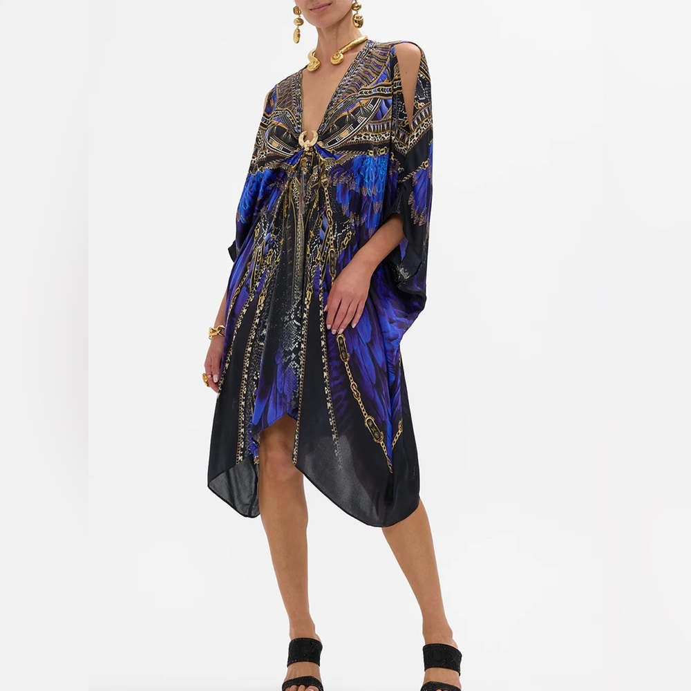 Camilla Blue and Black short kaftan “other side of the oasis”